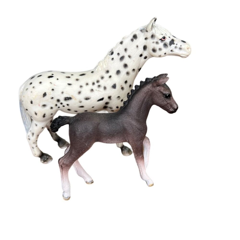 2006 Schleich Knabstrupper Appaloosa Mare Spotted Horse & 2016 Pony Foal Brown